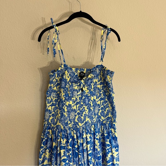 New J. Crew Collection tie shoulder smocked midi maxi dress floral cotton poplin - Picture 7 of 16